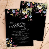 Little Wildflower Script Boho Black Baby shower Kaart