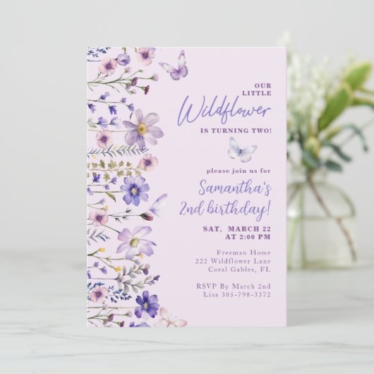 Little Wildflower Uitnodiging voor 2e verjaardag (Staand voorkant)