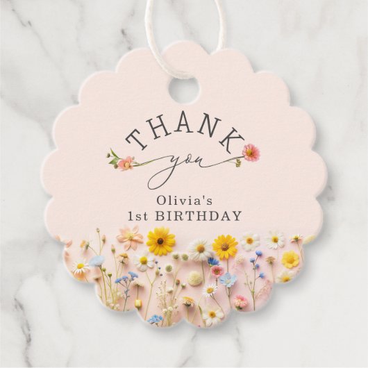 Little Wildflower Wild Een Verjaardag Dank u Bedankjes Labels (Voorkant)