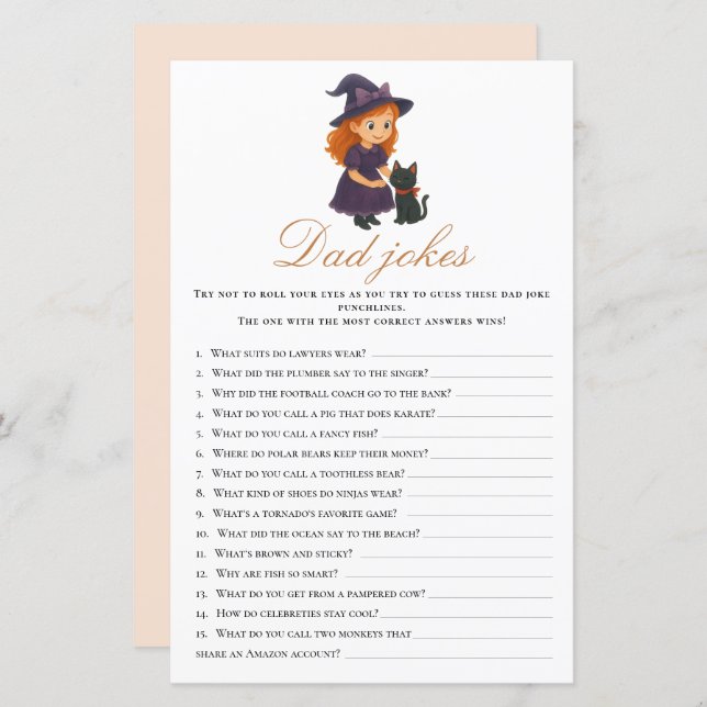 Little Witch Baby Shower Dad Jokes Activity Games (Voorkant / Achterkant)