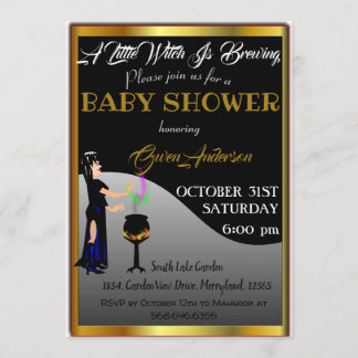 Little Witch Baby shower Halloween Golden Border Kaart