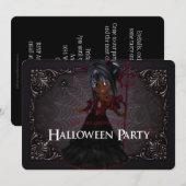 Little Witch Fantasy Halloween Party Invite 4 Kaart (Voorkant / Achterkant)