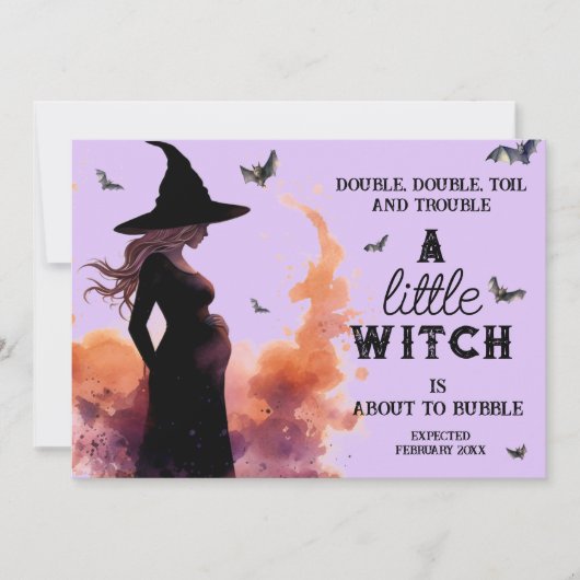 Little Witch Halloween Custom Foto Zwangerschap Aankondiging (Voorkant)