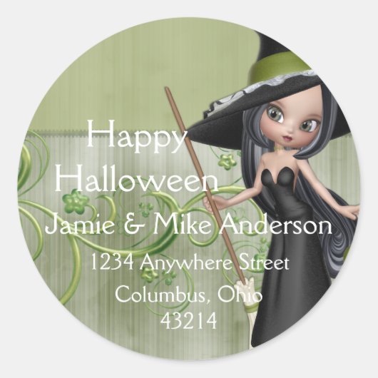 Little Witch Halloween Herfst retour adreslabels Ronde Sticker (Voorkant)