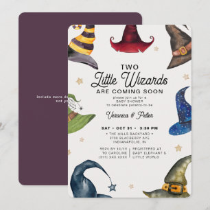 Little Wizards Twin Boys Halloween Baby shower Kaart