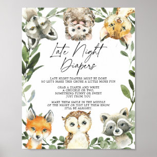 Little Woodland Baby shower Late Night Diapers Pos Poster