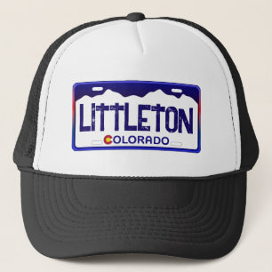 Littleton Colorado blauwe kentekenplaat hoed Trucker Pet
