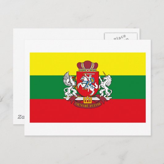 Lituanie Drapeau avec carte postale COA (Devant / Derrière)