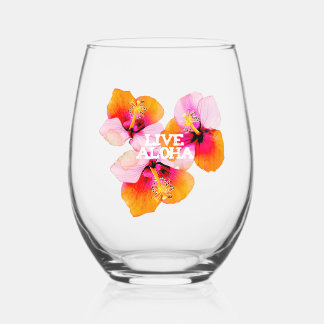 Live Aloha Hibiscus Floral Tropical Flowers Hawaii Wijnglas Zonder Voet