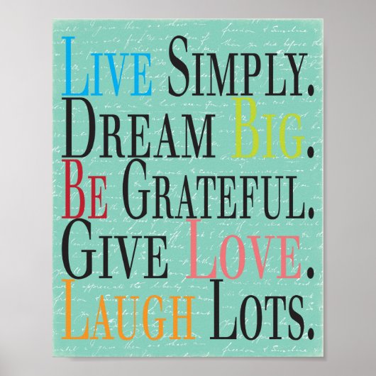 Live, Dream, Be, Geef, Laugh Poster (Voorkant)