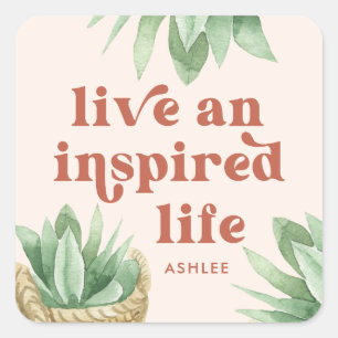Live en geïnspireerd leven Terracotta Succulent Vierkante Sticker