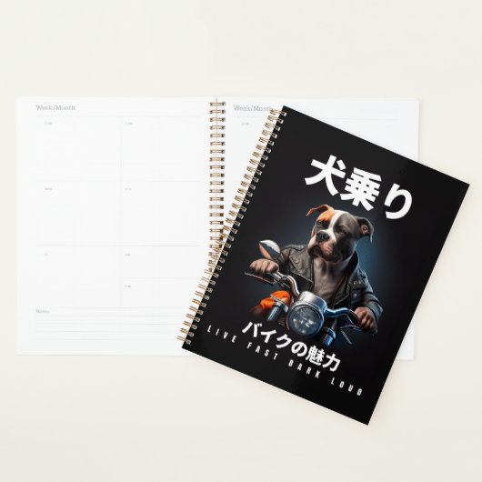 Live Fast Bark Loud - Pitbull Riding Motorbike Planner (Display)