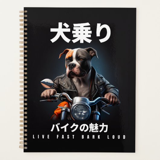 Live Fast Bark Loud - Pitbull Riding Motorbike Planner (Voorkant)