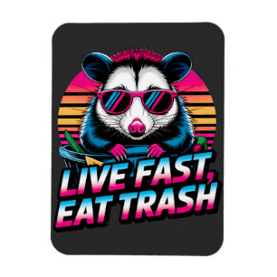 Live Fast Eat Trash Funny Retro Opossum Magneet