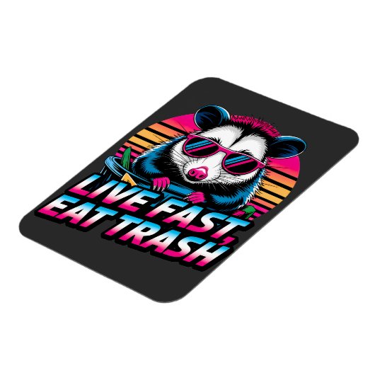 Live Fast Eat Trash Funny Retro Opossum Magneet (Linkerzijde)