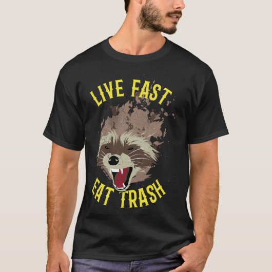 Live Fast Eat Trash Racoon schreeuwen Prullenbak P T-shirt (Voorkant)