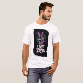 Live Free Neon Skeleton Hand Design T-shirt (Voorkant volledig)