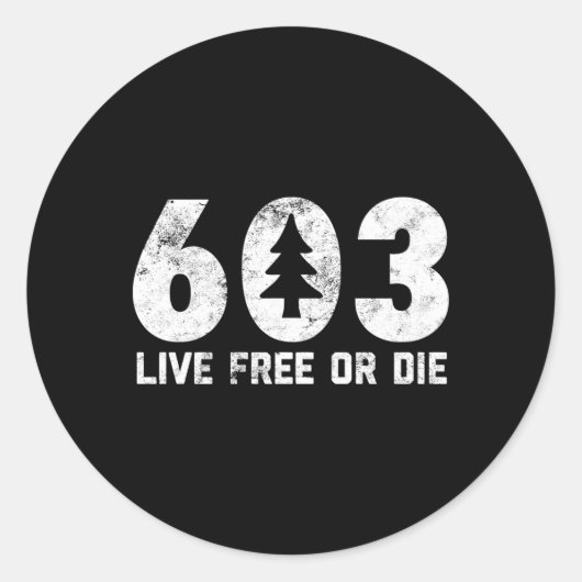 Live Free of Die 603 Tree NH netnummer Ronde Sticker (Voorkant)
