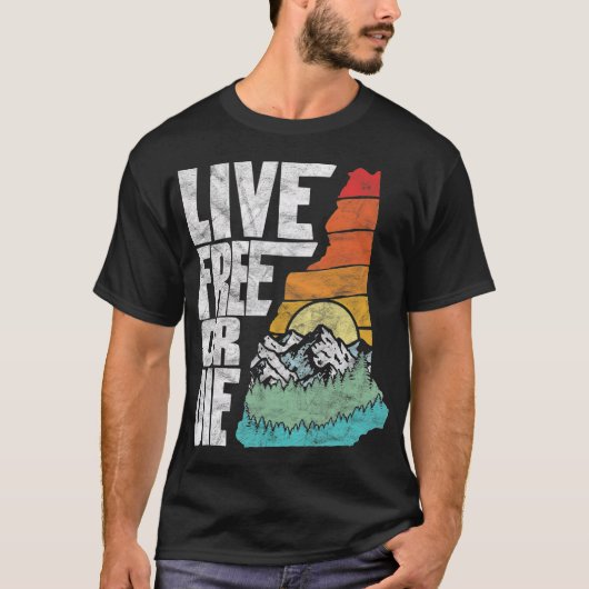 Live Free of Die Retro New Hampshire Natuur T-shirt (Voorkant)