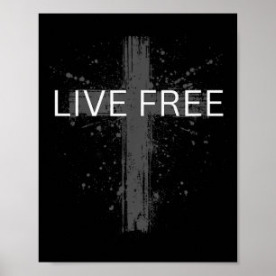 Live Free tekst Christelijk, Patriotisch Kruis Vla Poster