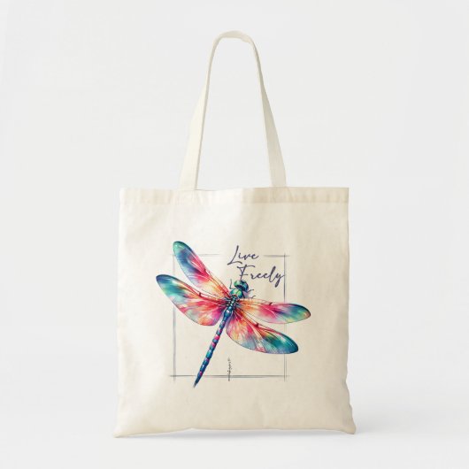Live Freely - Dragonfly Kleurrijk Inspirerend Tote Bag (Voorkant)