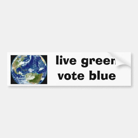 "live green, stem blue" bumpersticker (Voorkant)