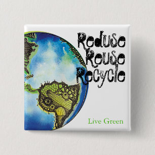 Live Green Vierkante Button 5,1 Cm