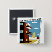 Live hier op lage huur vierkante button 5,1 cm (Voorkant /achterkant)