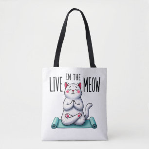 "Live in the Meow", een grappige kattenliefhebber Draagtas