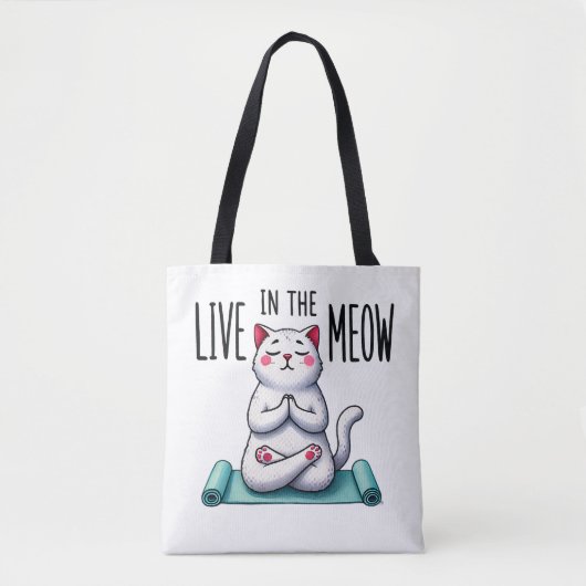 "Live in the Meow", een grappige kattenliefhebber Draagtas (Voorkant)