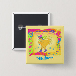Live it Up Yellow Chick Power Name Badge Vierkante Button 5,1 Cm