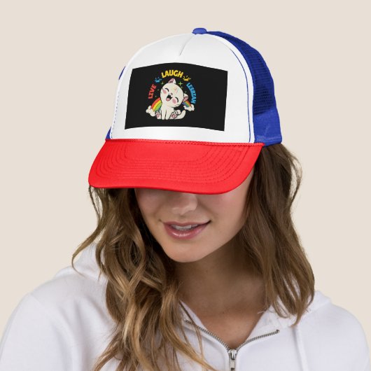 Live Lach Lesbische Vlag Rainbow Kat Pride Maand K Trucker Pet (In situ)