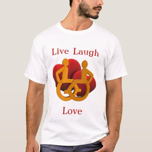 Live Lach Liefde met Rolstoel Harten T-shirt (Voorkant)