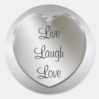 Live Lach Liefde Op Zilveren Hart Ronde Sticker