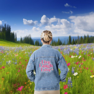 Live Lach Liefde Retro Roze Typografie Ontwerp Denim Jacket