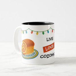 Live Laugh Cozonac Romanian String lights Tweekleurige Koffiemok