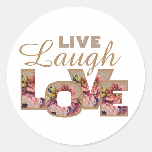 Live, Laugh, liefde Ronde Sticker (Voorkant)