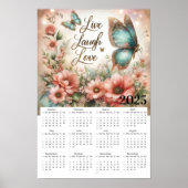 Live Laugh Love Bloemen en Vlinders Kalender Poster (Voorkant)