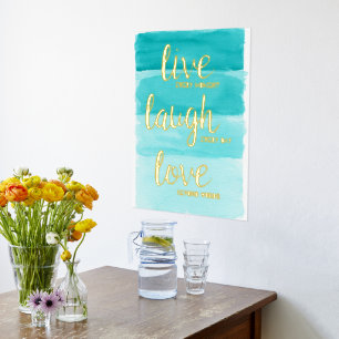Live Laugh Love   Blue Ombre Motivatie Folie Afdrukken