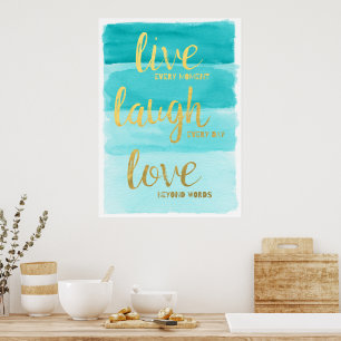 Live Laugh Love Blue Ombre Motivatie Poster
