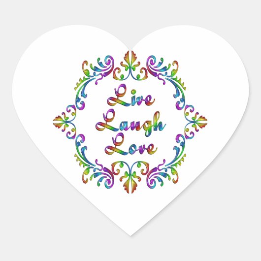 Live Laugh Love Colorful Design Hart Sticker (Voorkant)