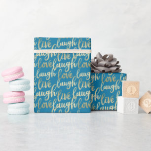 Live Laugh Love Faux Gold Lettering Blue Cadeaupapier
