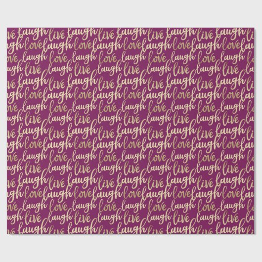 Live Laugh Love Faux Gold Lettering Dark Magenta Cadeaupapier (Vlak)