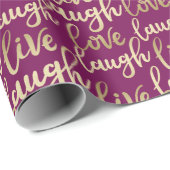 Live Laugh Love Faux Gold Lettering Dark Magenta Cadeaupapier (Rol Hoek)