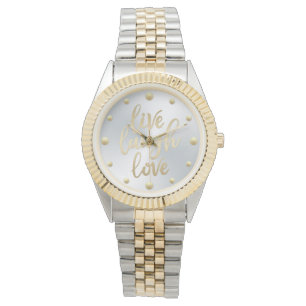 Live Laugh Love Faux Gold Lettering Horloge