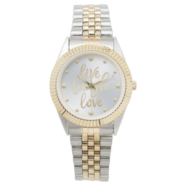 Live Laugh Love Faux Gold Lettering Horloge (Voorkant)