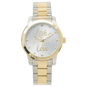 Live Laugh Love Faux Gold Lettering Horloge