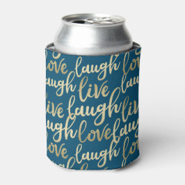 Live Laugh Love Faux Gold Lettering Ocean Blue Blikjeskoeler