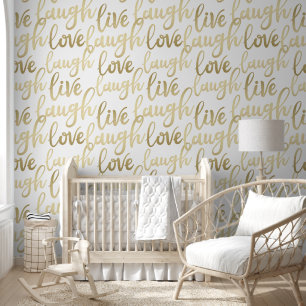 Live Laugh Love Faux Gold Lettering Pattern Behang