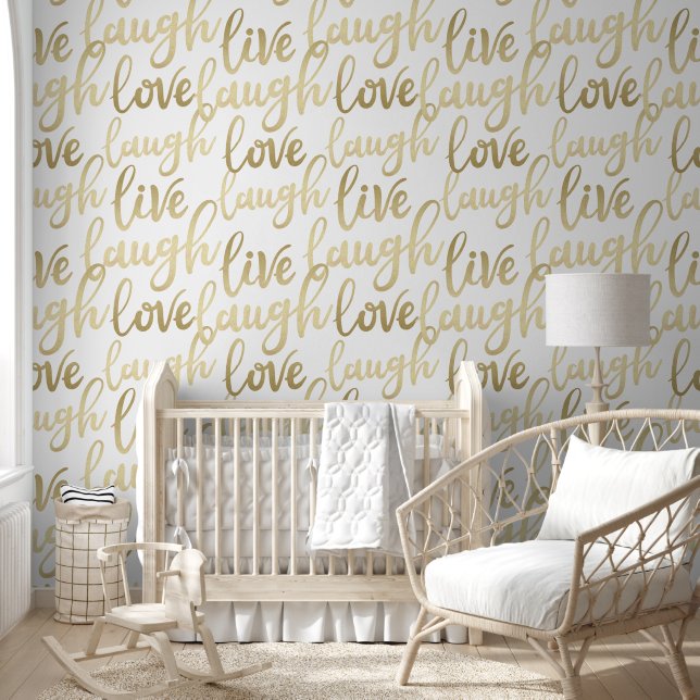 Live Laugh Love Faux Gold Lettering Pattern Behang (Kinderen)